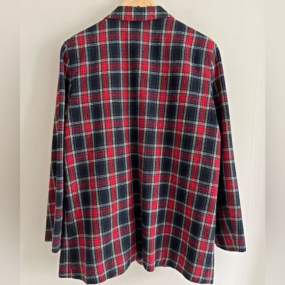 Vintage 90s Norton McNaughton Red Navy Plaid Wool Blend Blazer Jacket | Size 14 - Picture 7 of 12